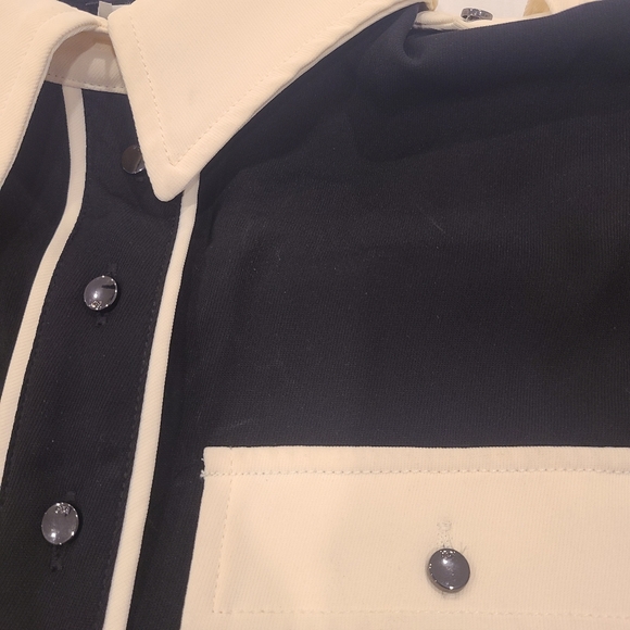 Karen Millen Midi Black & Cream Contrast Pleated Shirt Dress - Picture 4 of 7